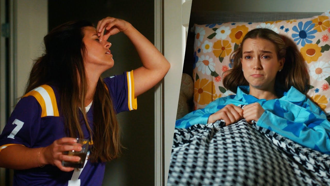 Girl looking annoyed, girl tucked away in bed