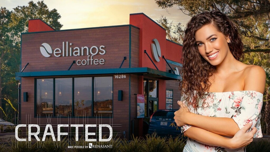 ashla taylor, host of rated red, stands in front of the ellianos coffee building