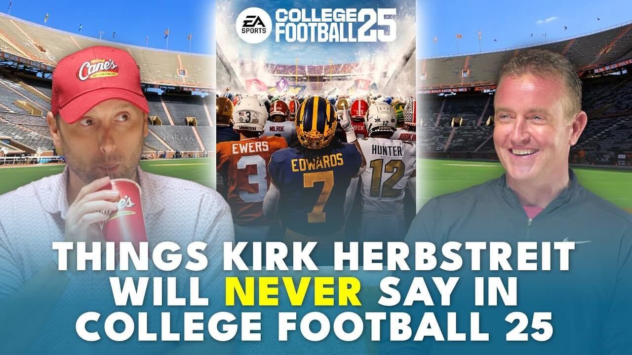 Hot josh in a canes hat drinking a canes soda with kirk herbstreit