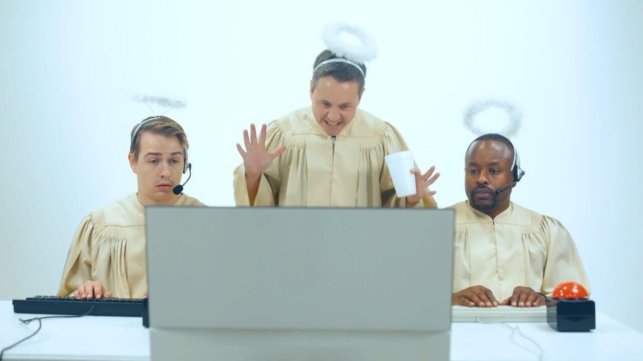 Three angels watching football game