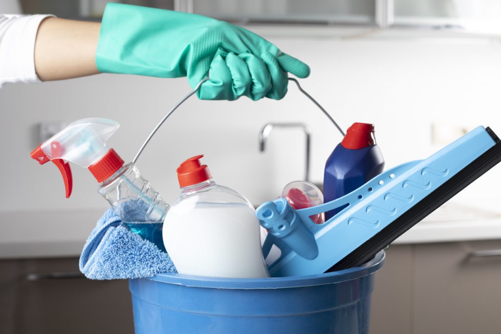Bucket Full of Cleaning Supplies