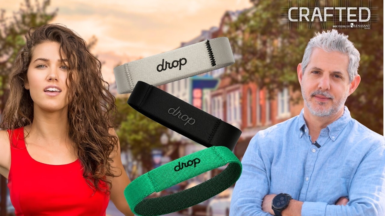 photo of host Ashla Taylor and entrepreneur Ted Baker with drop band bracelets